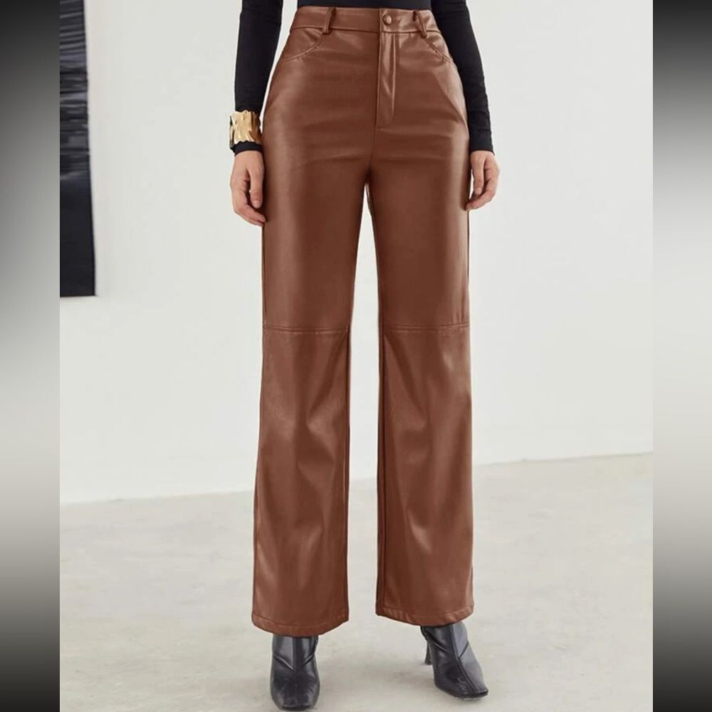 NWT! LEATHER BROWN PANTS Fall/Spring